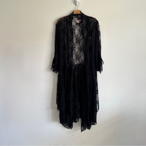 Vintage Tops - Vintage Ethos Duster Black Lace Floral Whimsigoth Goth Fairy Mesh Flare Sleeve